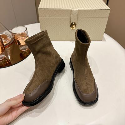 Damanstövletter Snökängor Mocka Fyrkantig Tå Mellanhöga Klackar Skor Vinter 2025 Trend Klassiska Mysiga Vardagsskor Mode Pumps Botas Mujer