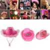 Pink Cowboy Hat Felt Cowboy Hat with Neck Draw String Cosplay Party Costume Accessories Play Dress