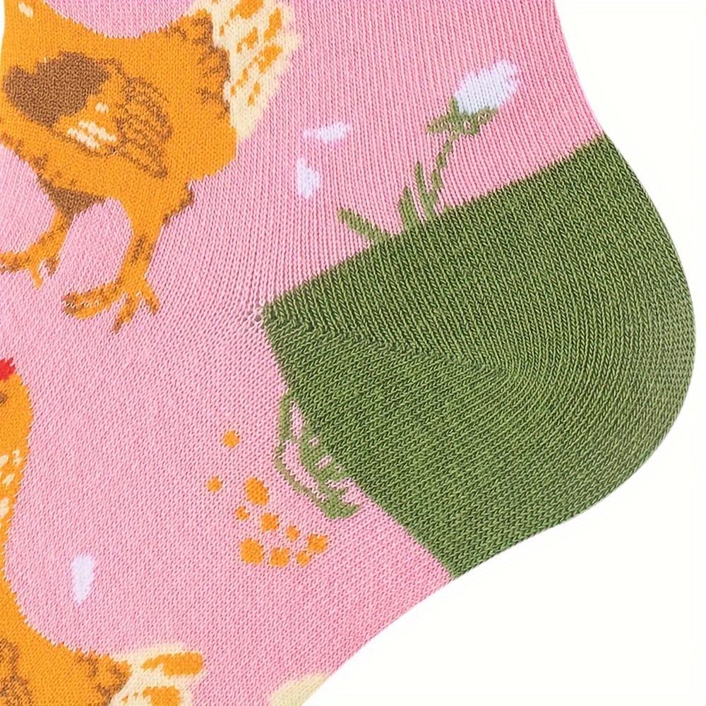 1 Pair Novelty Cartoon Chick Pattern Socks, Comfy & Breathable Mid Tube Socks, Women's Stockings & Hosiery - Perfect For Fall & Winter