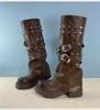 Black Maillard Pants Boots Vintage Round Head Boots Rivet Knight Boots