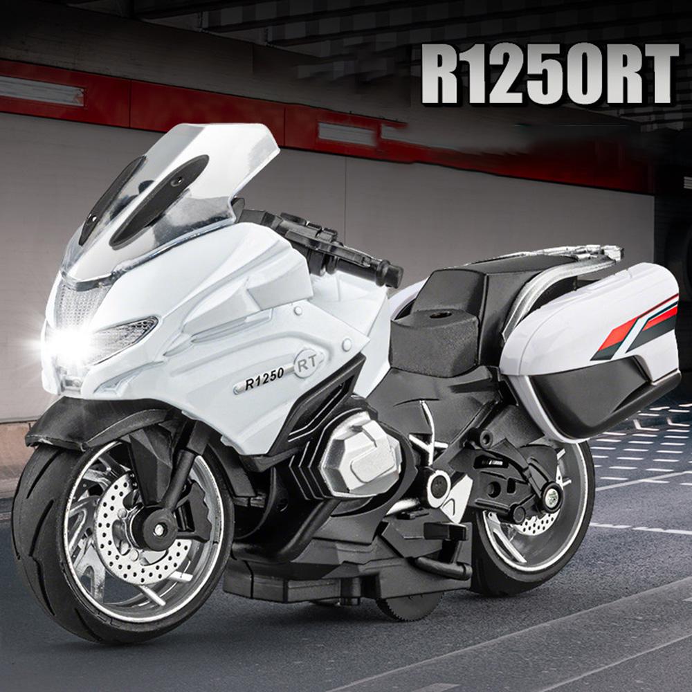 1:14 R1250RT Police Motorcycle Model Alloy Diecast Toy Car Sound Light Pull Back Shock Absorption Miniature Motorbick Kids Gift
