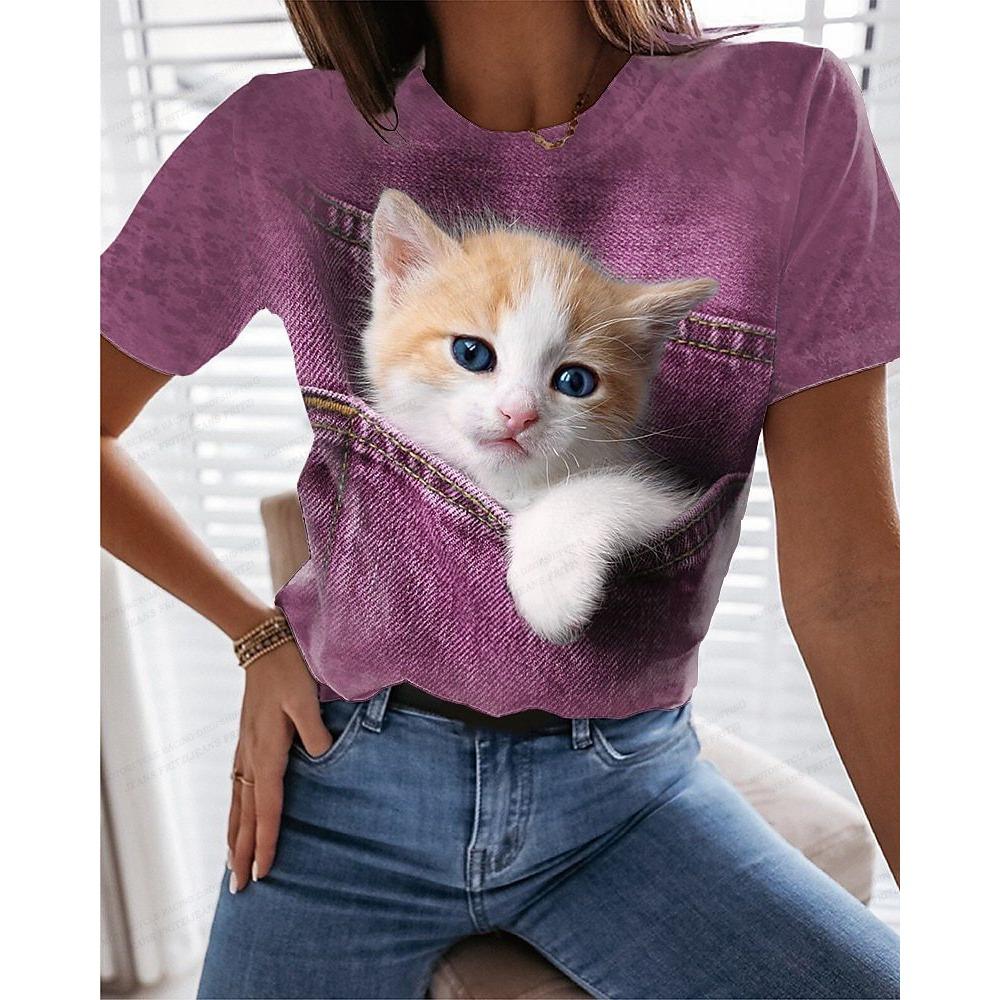 Cute Anime Cat 3d Print Women's T-shirts Funny Animal T Shirt Girls Streetwear Y2k Clothing Fashion Tops Woman