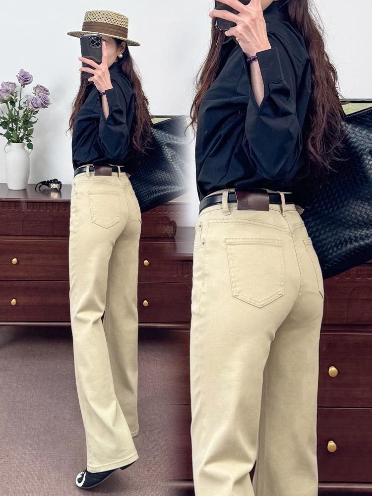 Spring 2026 Bestseller: Women's High-Waisted Milk Tea Micro-Flare Slimming Stretch Denim Pants