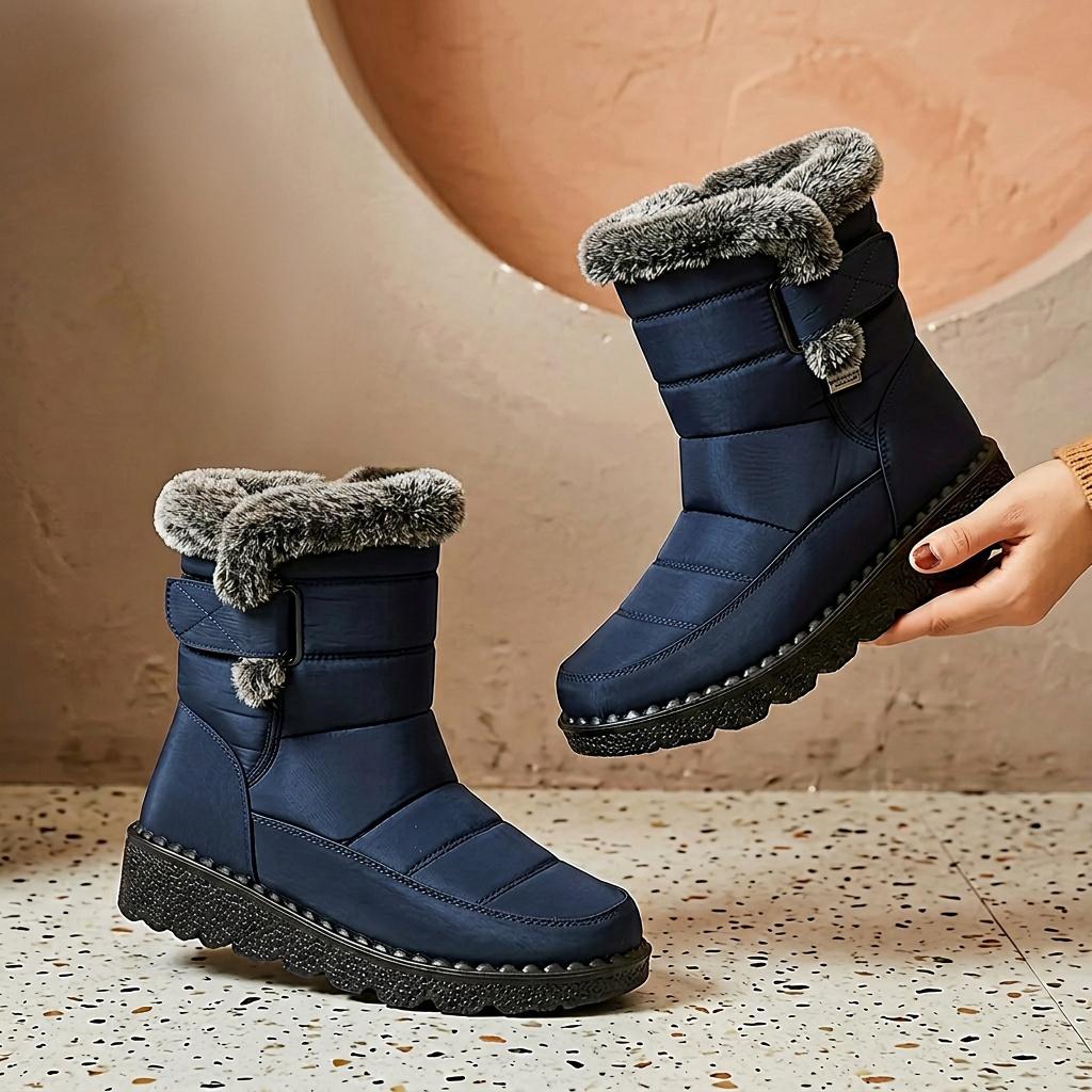 Women's Waterproof High-Top Snow Boots - Warm Plush Lined Winter Ankle Boots - Hook and Loop Closure Casual Cotton Shoes
