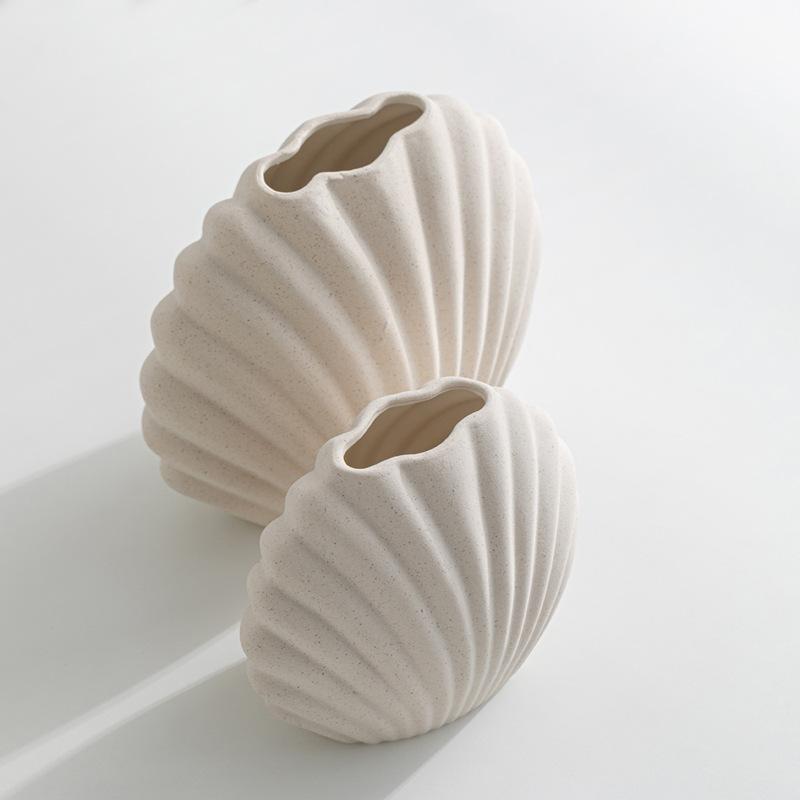 Creative Striped Scallop Ceramic Vase, Interior Decoration Ornament, Dining Table Flower Arrangement Container, Home Decoration