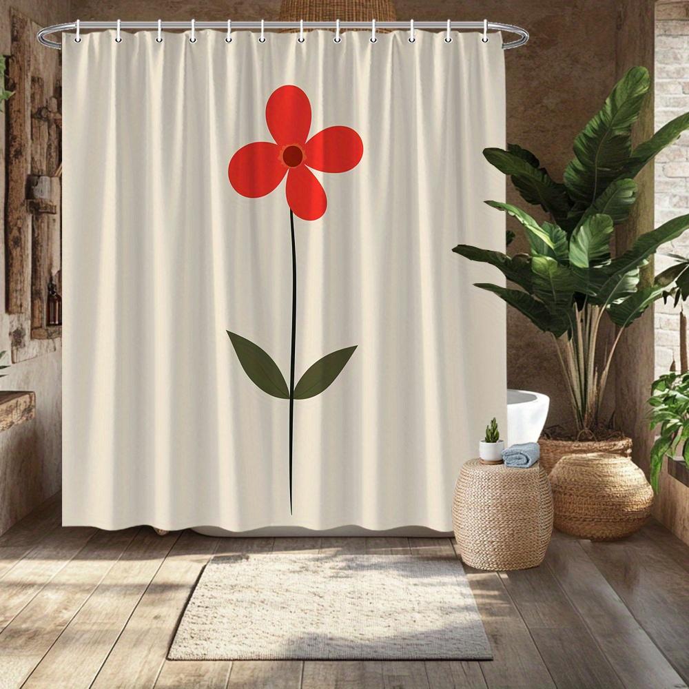 Minimalist Red Flower Shower Curtain, Vibrant Design, Fade-Resistant Polyester, Durable Bath Decor