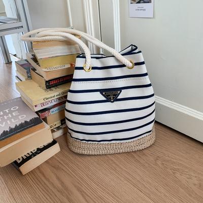 Women's Spring Summer New High-end Striped Retro Commuter Rope Braided Bucket Bag Shoulder Armpit Bag