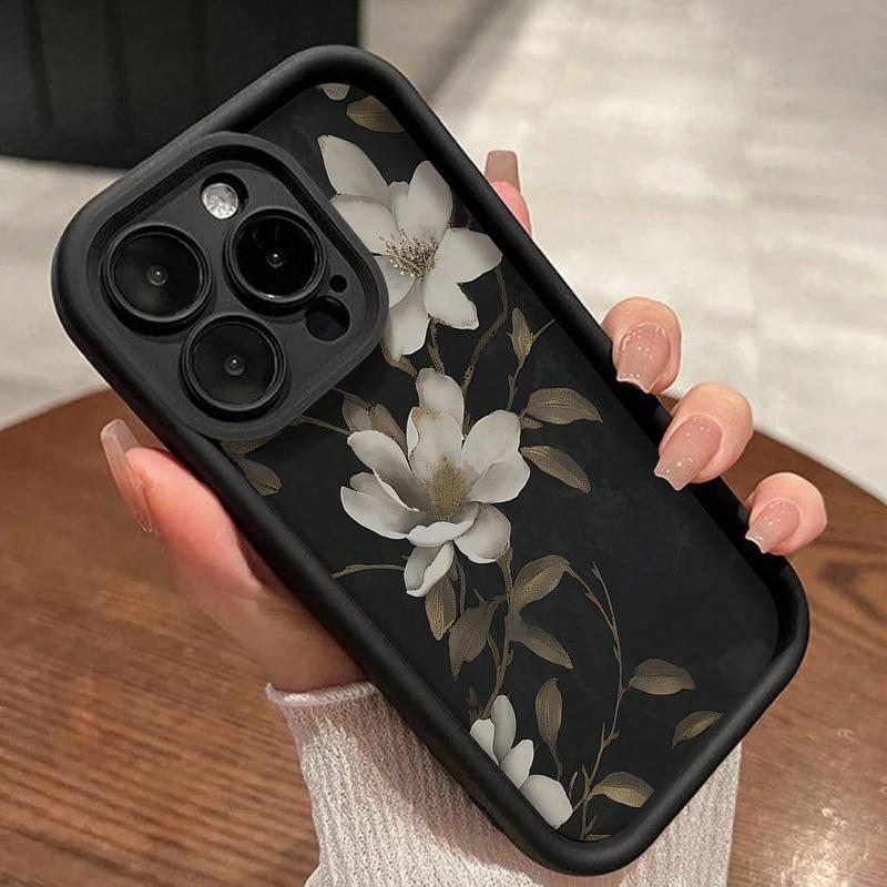 Magnolienblüten Grafik Handyhülle für iPhone 16 15 14 13 12 11 x XR Xs SE2 SE 8 7 plus pro Max mini Silikon Rückseite