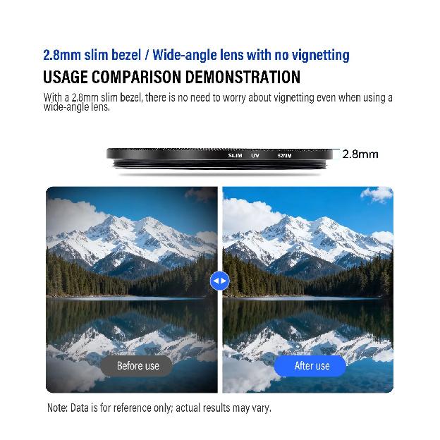 UV Filter Ultra-Thin High Transmittance Lens Filter 49/52/55/58/67/72/77/82mm Mirrorless Camera Protective Lens for Canon, Nikon