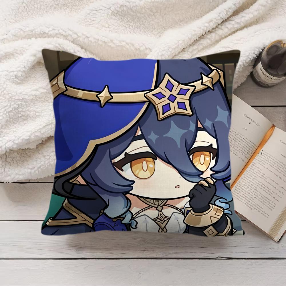 Layla Cute Genshin Impact Cushion Cover Silky Short Plush Invisible Zipper Dustproof Sofa Pillow Case For Home Decor