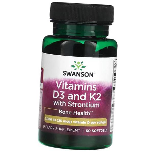 

Витамины Д3 и К2 со Стронцием, Vitamins D3 and K2 with Strontium, Swanson 60гелкапс (36280214) 60softgels