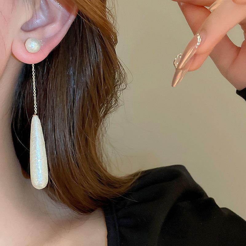 French Vintage Simple Drop Earrings Long Tassel Water Drop Imitation Pearl Earrings For Women Girls Statement Jewelry Gifts