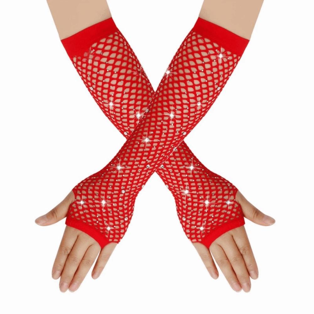 Elastic Rhinestone Gloves Shiny Mesh Lace Gloves Short Fishnet Fingerless Gloves Fashion Accessory