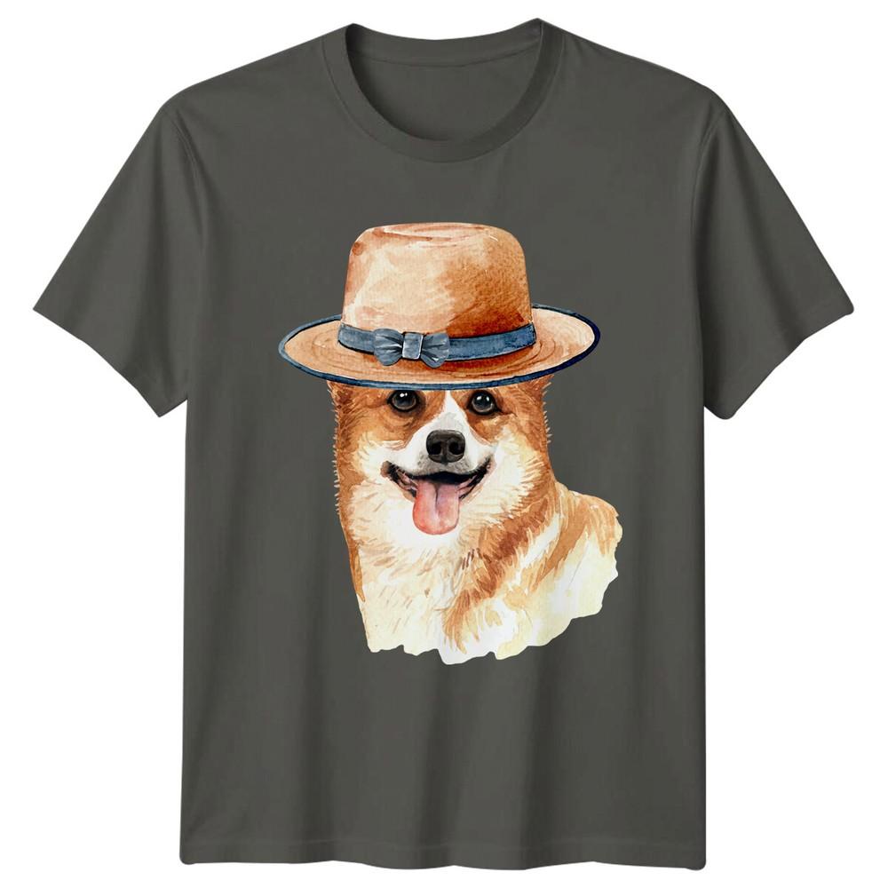 Corgi Dog with Hat Unisexs TShirt Watercolor Style