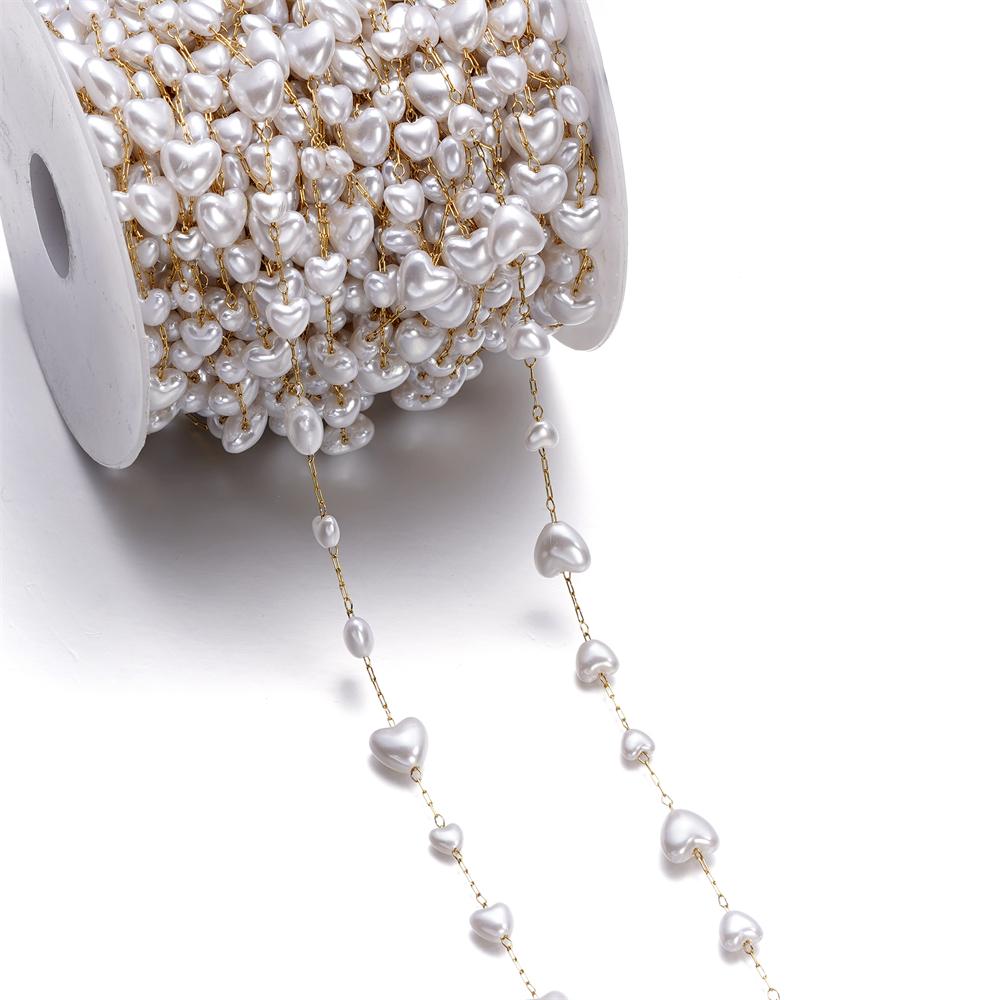 1Meter Gold Color Stainless Steel Imitation Pearl Beads Chain for DIY Necklace Bracelet Anklet Findings Jewelry Making Supplies