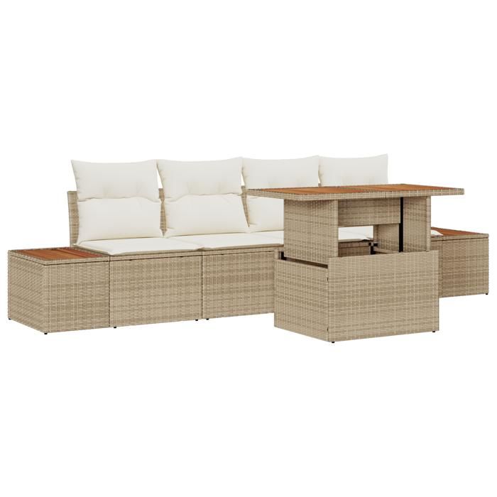 VidaXL Ensemble de salle à manger de jardin 5 pièces avec coussins Beige en Poly Rattan et Acacia 3350023