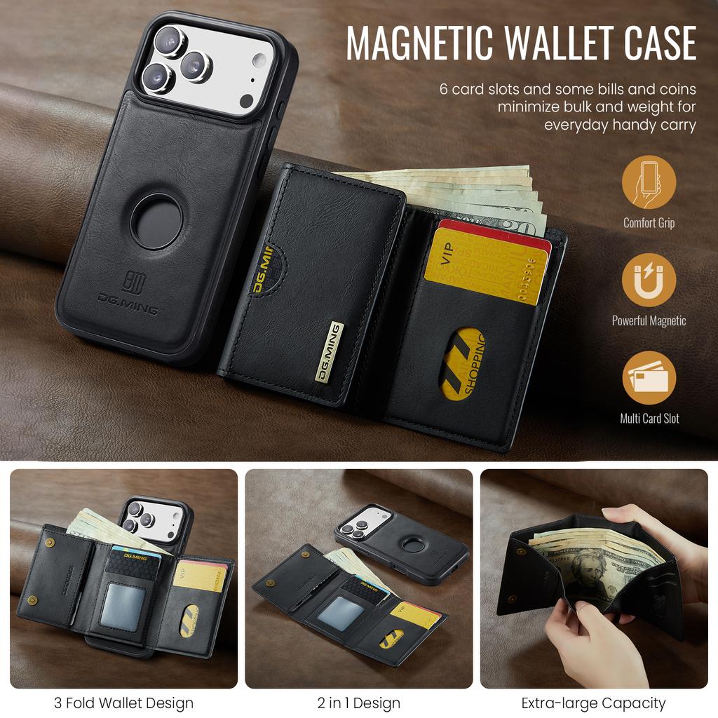 DG.MING M6 Series For iPhone 17 Pro Max Case Magnetic Wallet PU + PC + TPU Phone Cover