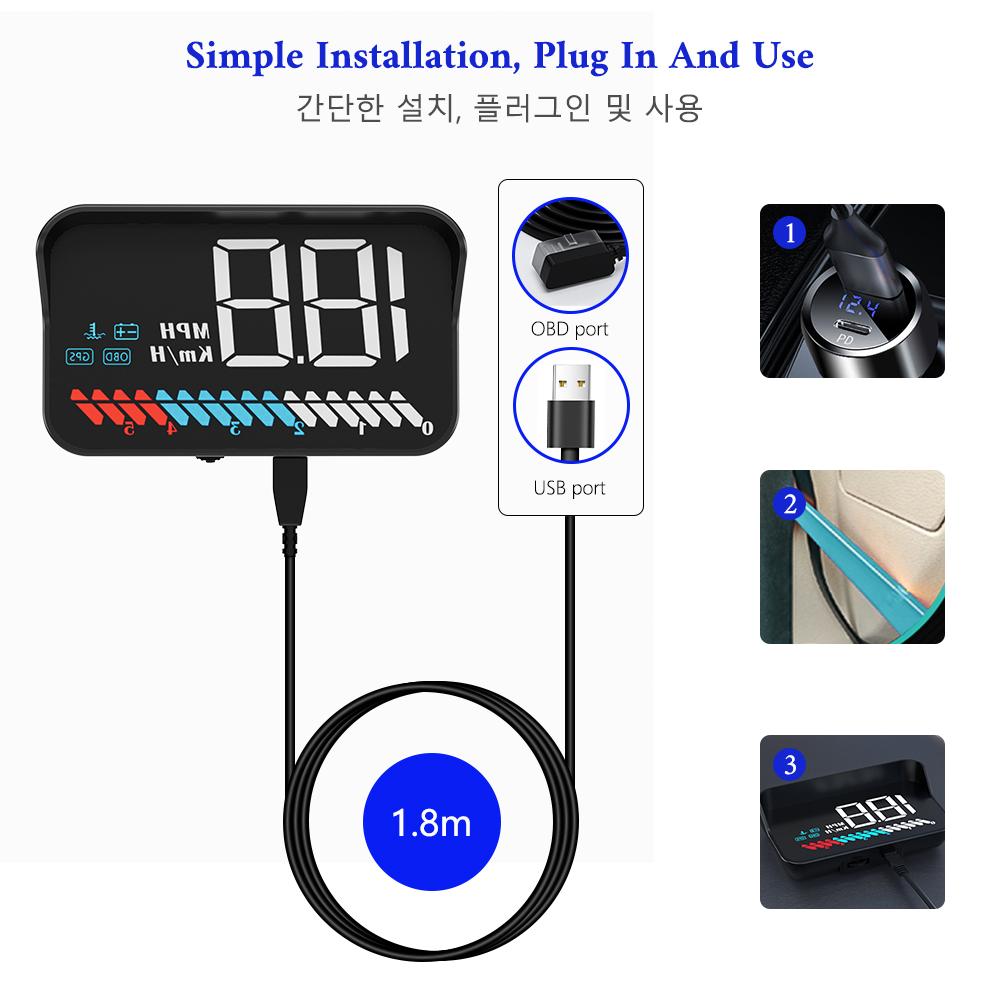 ZQKJ M7 OBD2 GPS HUD Head Up Display Car Digital Speedometer Windshield Projector Auto Water temp Gauges Fit All Cars