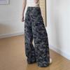 Fashionable Comfortable Plus Size Vintage Camouflage Work Jeans Female Autumn High Waist Loose Thin Wide Leg Trousers Jeans for Women Long Denim Pants