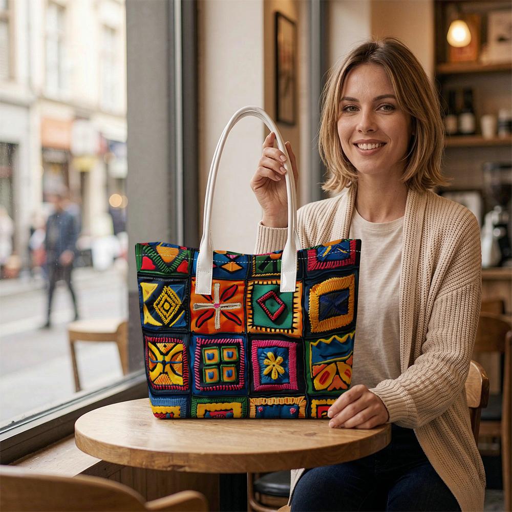 Bohemian Embroidered Tote Bag Retro Colorful Large Capacity Daily Casual Exquisite Travel Fashion Shoulder Bag for Ladies