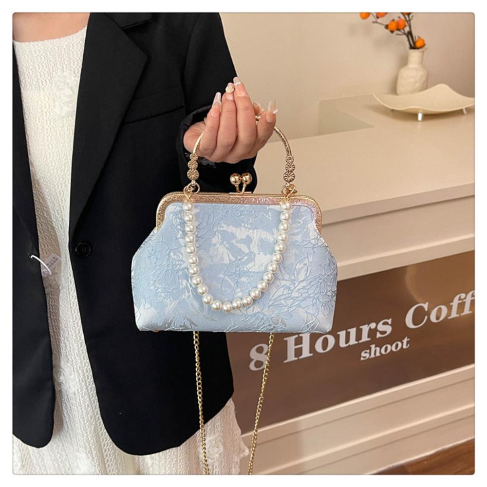 Vintage Classic Lace Bag Pearl Evening Bags Metal Lock Bags Women Shoulder Crossbody Bag Chain Women's Handbags Purses