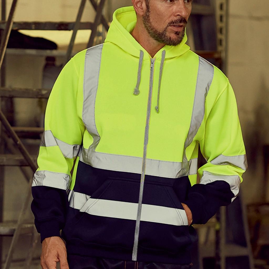 Xingben Two Mens Road Work High VisibilityPullover Long Sleeve Hooded Sweatshirt Tops Blouse XXXXL groen