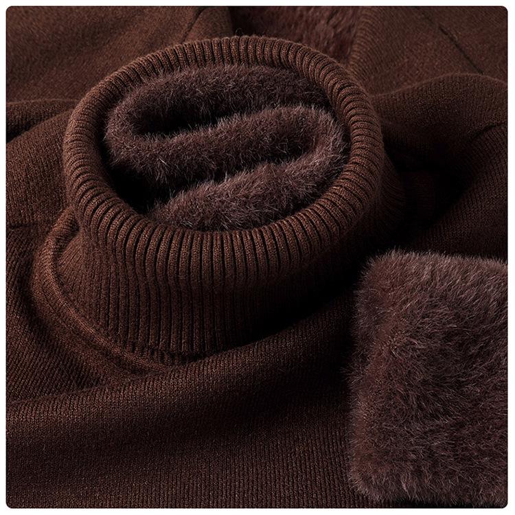 Men's Casual High Neck Knitted Sweater - Velvet Mink, Thickened, Plus Velvet, Basic Style