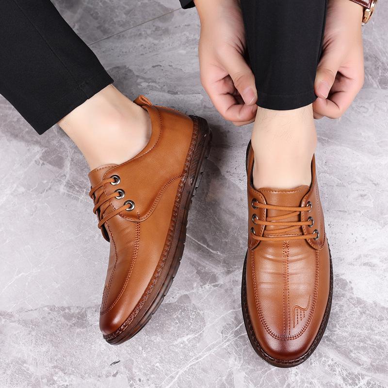 Novidade de Primavera Calçados Casuais Masculinos com Cadarço para Negócios com Solado de Tendão de Boi, Solado Macio, Exclusivo Online - Couro Dividido de Alta Qualidade