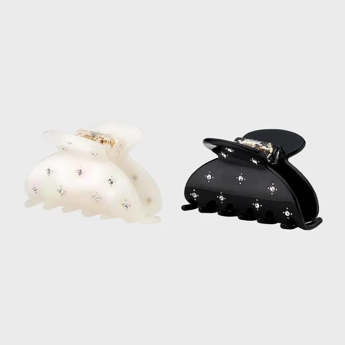 EN010 Glitter Mini Hair Clip (Ivory, Black)