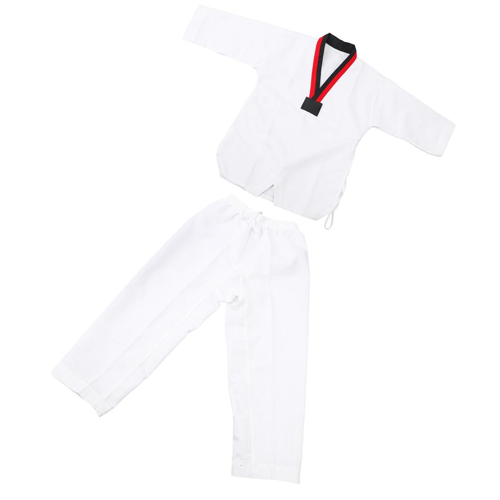 Taekwondo Uniform Striped Model Polyester Cotton with Belt Martial Arts Training Clothes for Beginner Athletes Practice XS