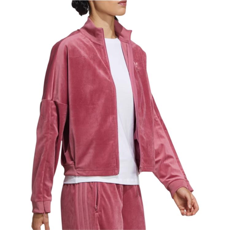 adidas Originals Logo Bestickte Lässige Sportliche Samt Stehkragen Jacke Damen Jacke Rose GV2919