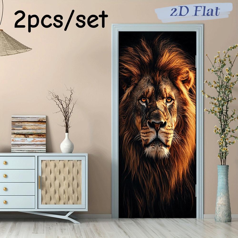 

2pcs majestic lion wall stickers living room entrance bedroom animal decoration stickers self-adhesive removable 3D wall sticker (as the picture,38.5x200cmx2)