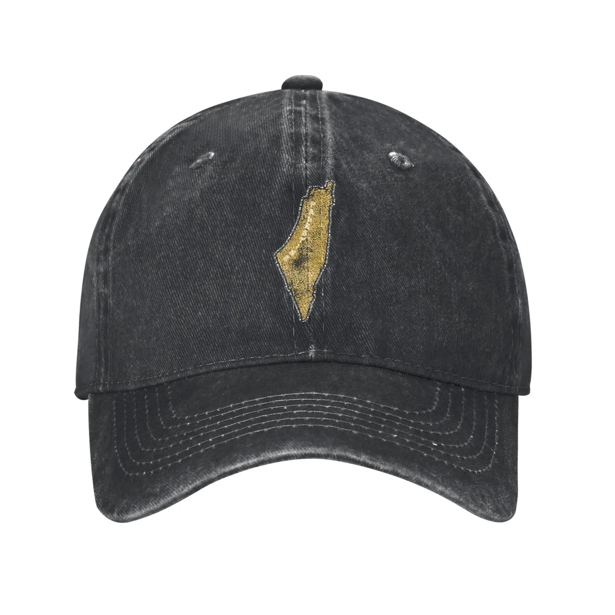 

Palestinian Gold Glitter Map Baseball Cap Sun Outdoor Sport Adjustable Washed Trucker Hat Unisex-Teens Y2k Retro Snapback Cap One Size
