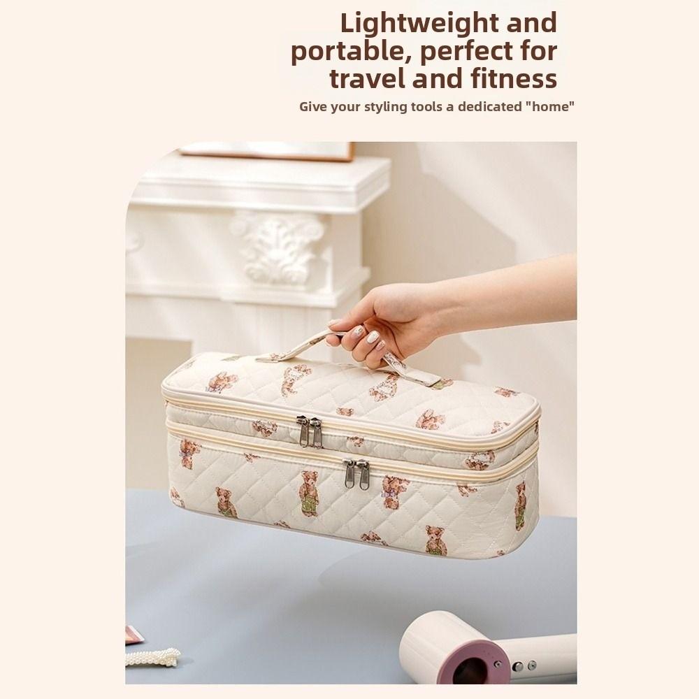 Cotton Hair Dryer Storage Bag Double-Layer Lightweight Travel Storage Pouch Large Capacity Hair Tool Organizer