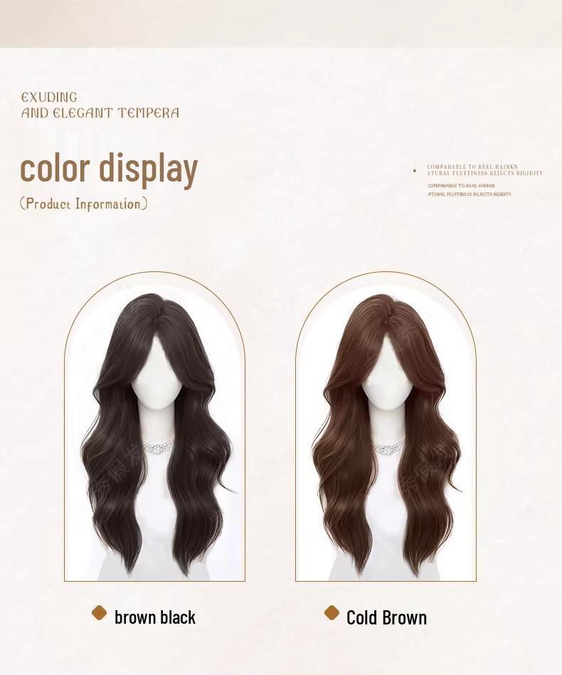 Women's Natural Long Full Cap Wig with Realistic Large Waves and Seamless Middle Part Bangs