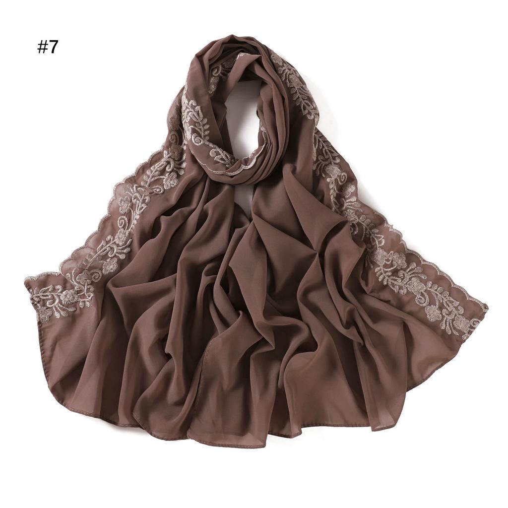 Embroidery Lace Chiffon Hijabs For Women Vine Heavy Pearl Industry Edge Long Scarf Light Scarf Headscarf Shawl Turban Ramadan