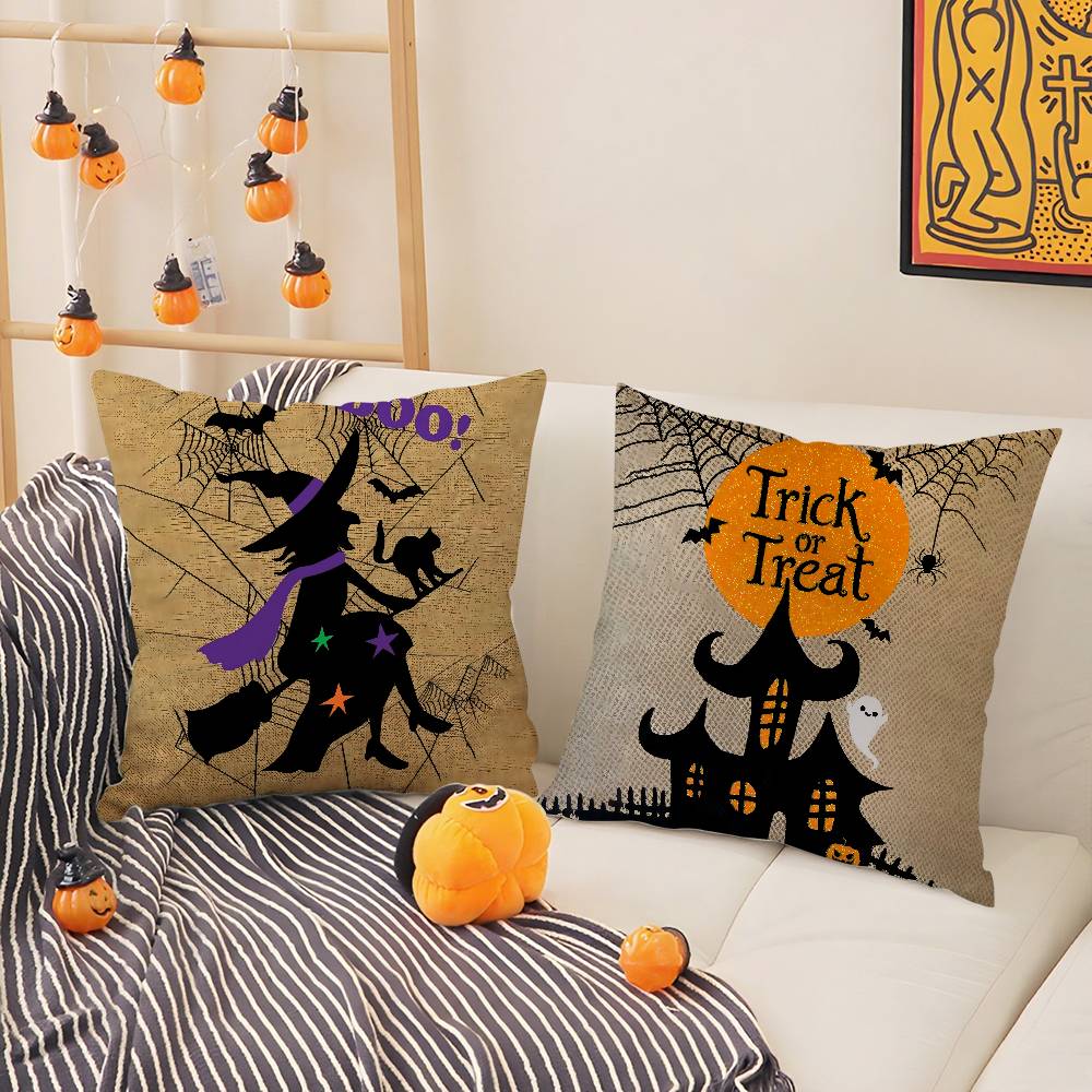 Scary Halloween Bat Pumpkin Pillow Case Holiday Horror Atmosphere Short Plush Double-Sided Printing Home Cushion Cover