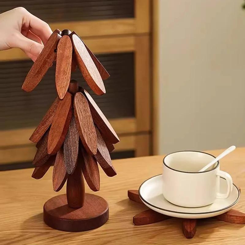 Table Mat Coaster Wood Placemats Tree Design Stand Bamboo Wooden Trivets Decorative Anti Scald Heat Resistant Wooden Mats