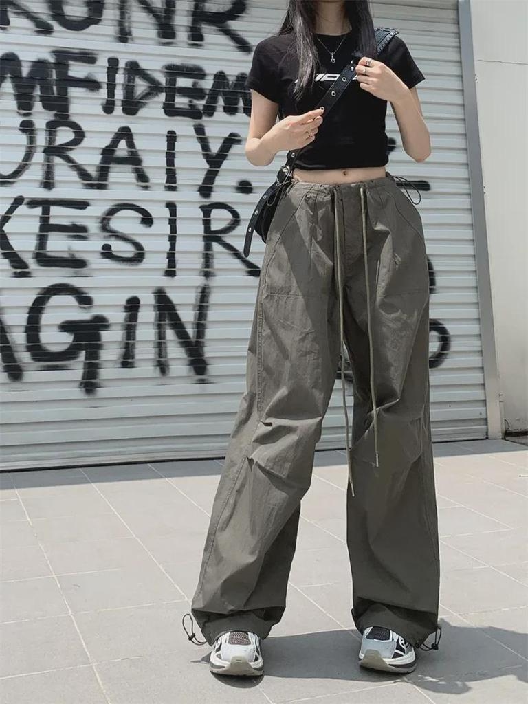 "Women's American Retro High-Waist Drawstring Wide-Leg Overalls - Summer Trendy Floor-Length Pants"