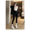 [YIXUANAI] rib leggings ladies leggings pants Fashionable leggings stretch waist elastic tights spats bottoms 10 minute length long length beautiful