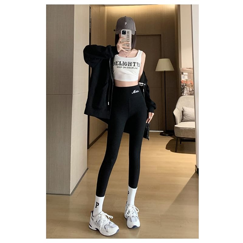 [YIXUANAI] rib leggings ladies leggings pants Fashionable leggings stretch waist elastic tights spats bottoms 10 minute length long length beautiful