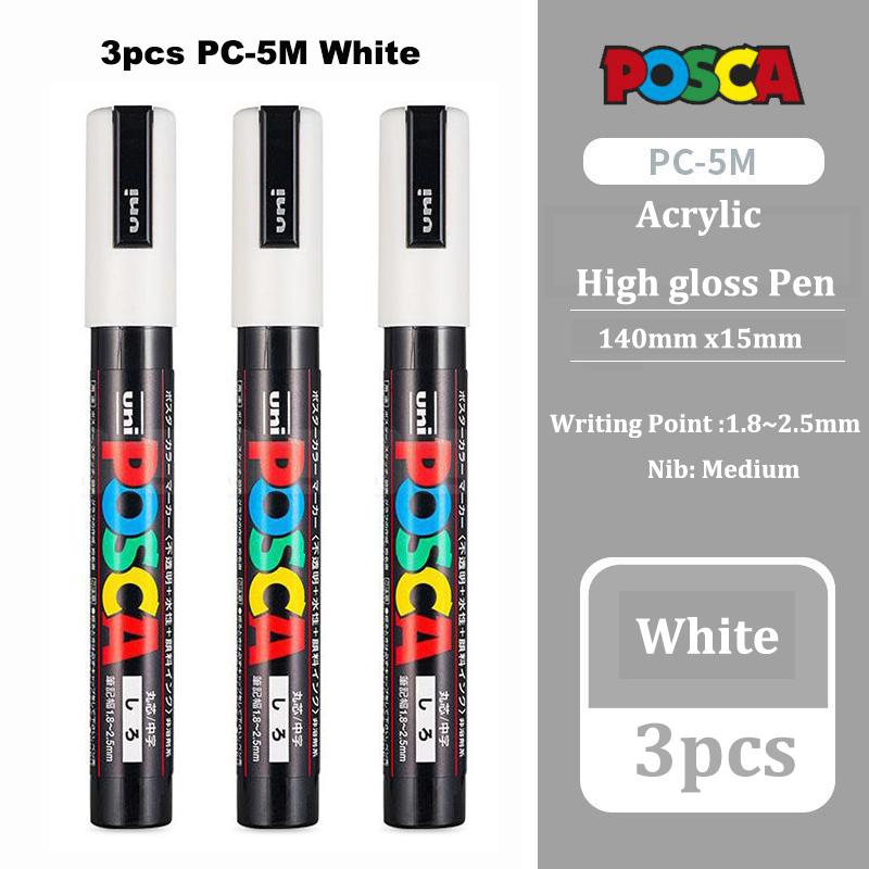 Posca Weißer Marker Pinsel, Permanent Wasserfest Ausbleichsicher Hochglänzend Markierstifte - Felsmalerei/Stofffarbe/Schuh Graffiti/Postergestaltung