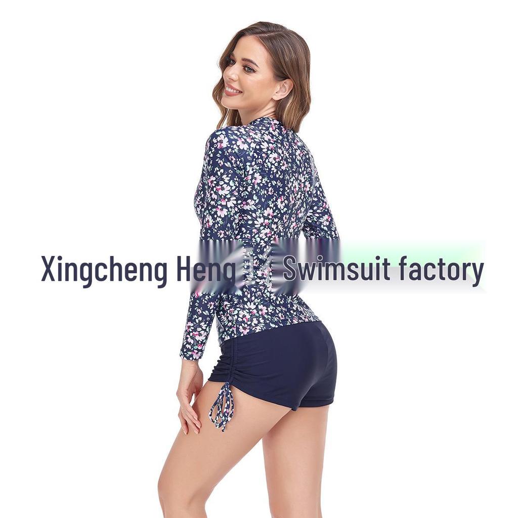 2023 Fashion Print Long Sleeve Slimming Split Bikini Set