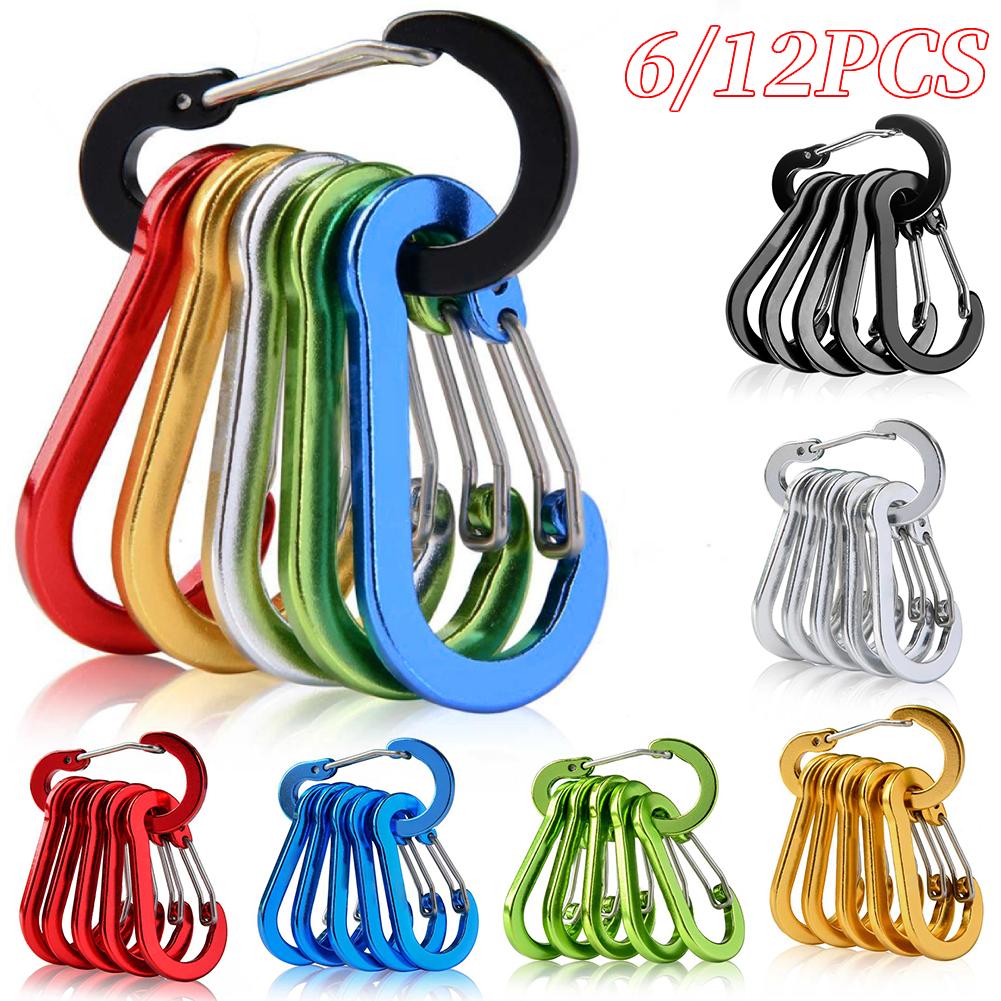 6/12Pcs Aluminum Alloy Carabiner Keychain Outdoor Camping Climbing Hiking Snap Clip Lock Buckle Hook Fishing Accessories