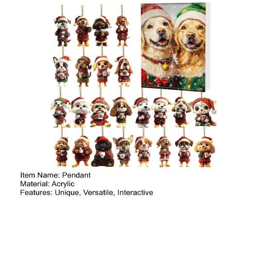 Christmas Dog Advent Calendar 24 Days Acrylic Hanging Ornaments Festive Themed Charms Countdown Decorations