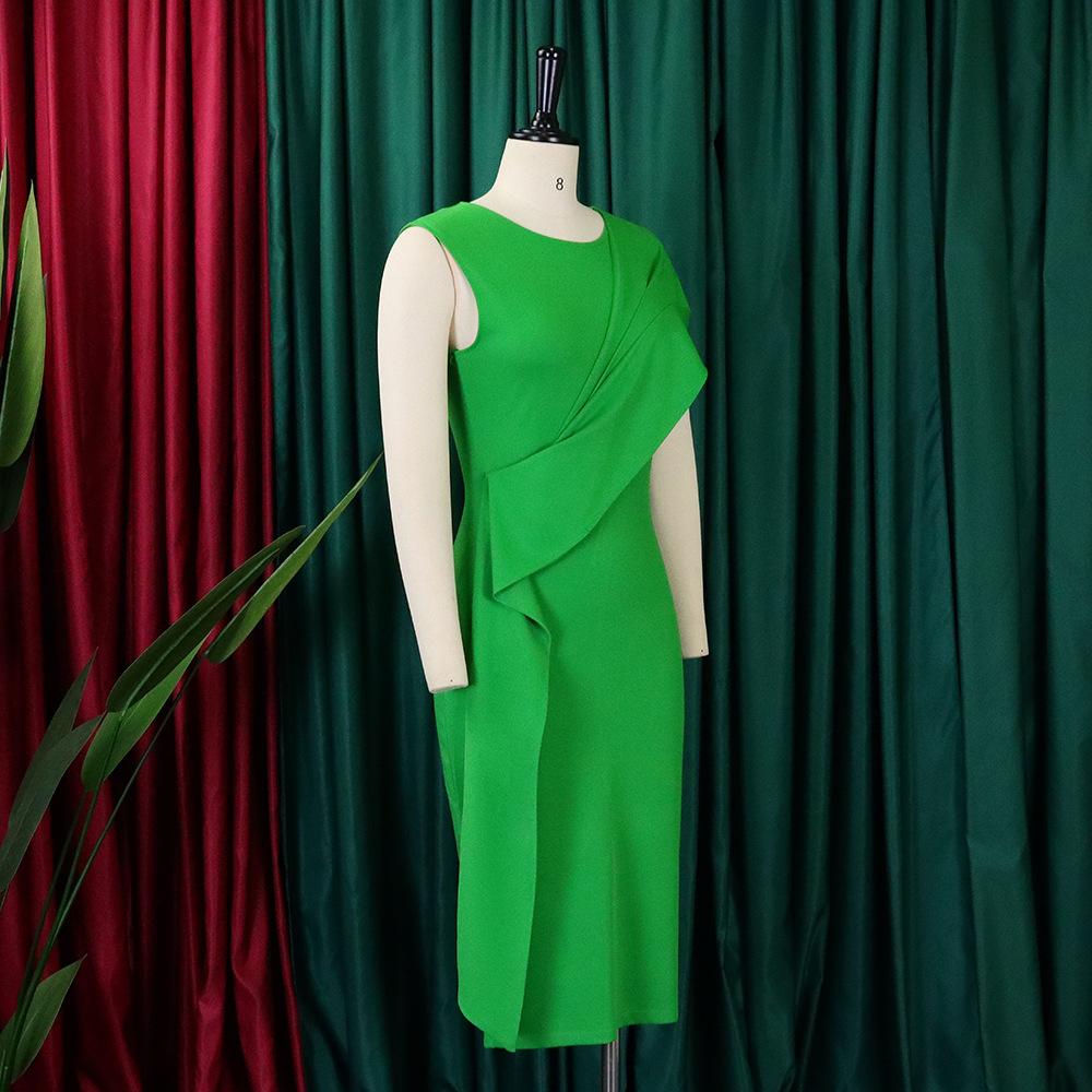 YYFS Moda feminina verão primavera cor sólida impressão manga curta o-pescoço cintura alta vestidos casuais