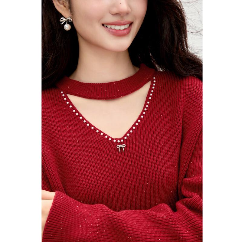 Qiushui Yiren V-Ausschnitt Strickpullover