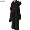 ZANZEA Women Long Sleeve Irregular Blouse and Pants Casual Two Piece Suit Sets