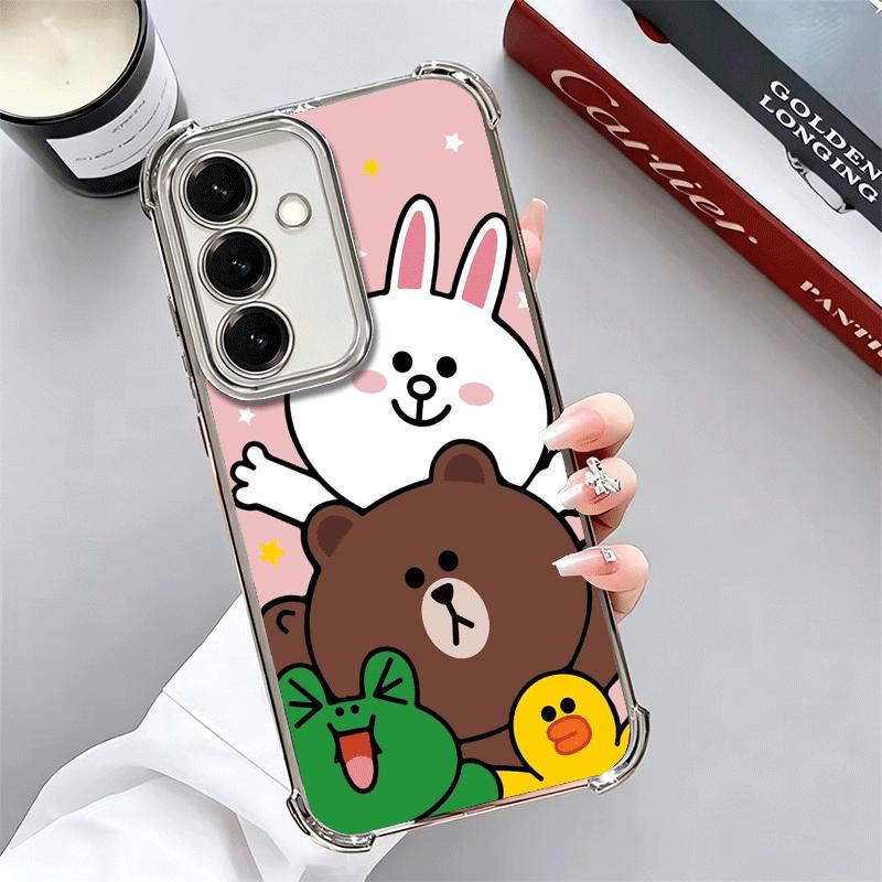 Cartoon Bear B-Browns C-Conys Plating Phone Case For Samsung A17 A07 A37 A57 A16 A56 A15 A55 A14 A54 A13 A53 A26 A36 A25 A35 A24