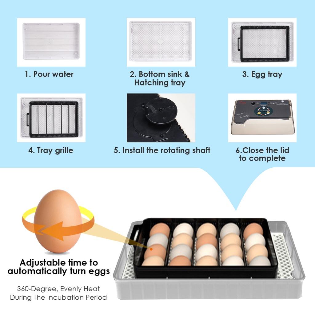 AC 110-220V Automatic Incubator 20 Chick Egg Large Capacity Incuator Digital Temperature Control Brooder Quality Hatchery Machine Black+White